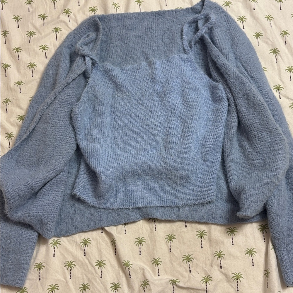 Blue Knit Sweater and Crop Tank Set